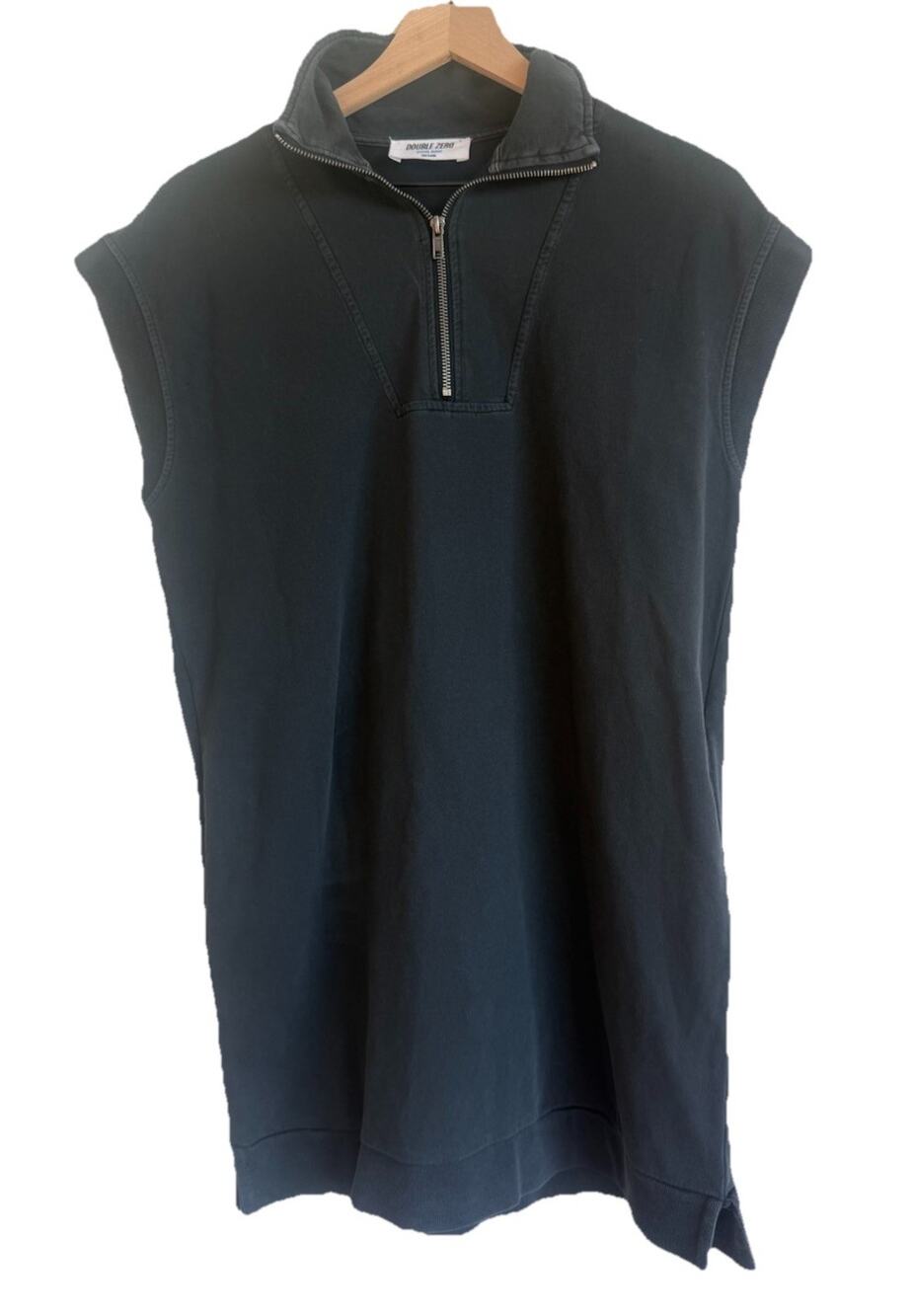 Double Zero Women’s Black 100% Cotton Half Zip Sweatshirt Short Sleeve Dress M